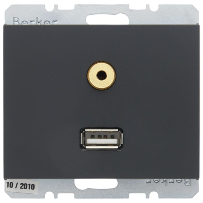 Розетка USB+mini-jack Berker,  антрацит, 3315397006