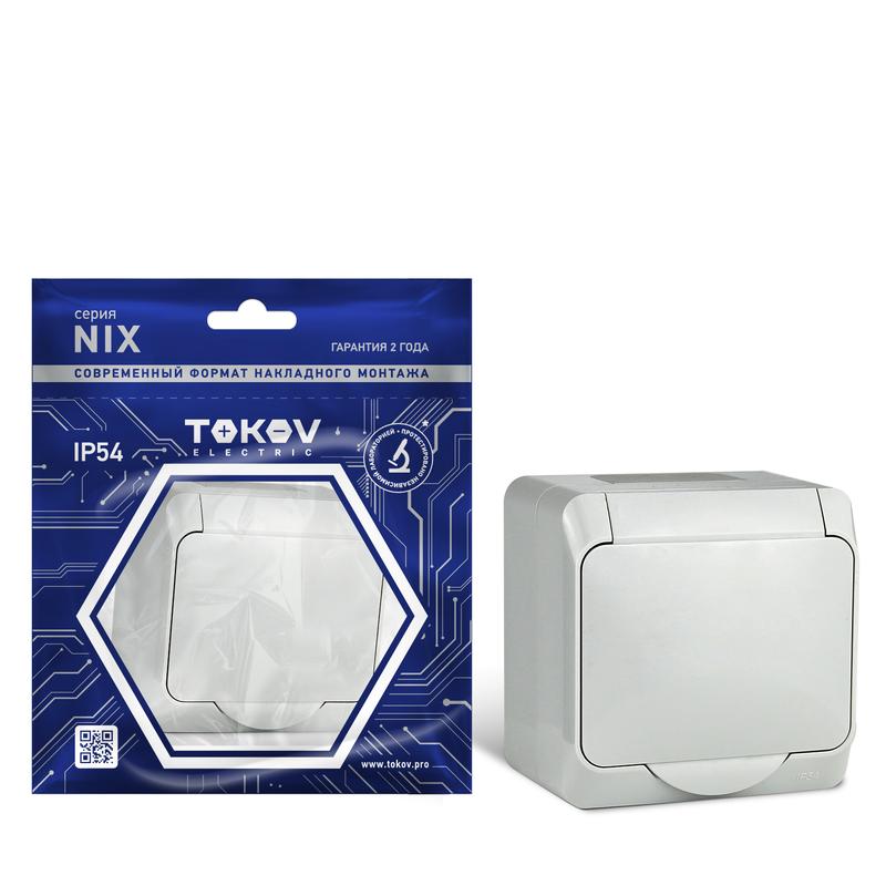 Розетка 1-м ОП Nix 16А IP54 250В с заземл. с крышкой сер. TOKOV ELECTRIC TKE-NX-R1Z-C06-IP54